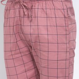 JAINISH Men Peach-Coloured & Black Checked Lounge Pants image 4