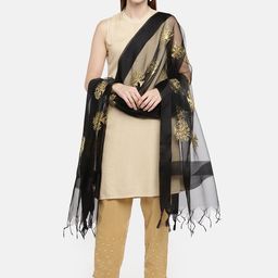 Dupatta Bazaar Black & Gold-Coloured Embroidered Dupatta image 3