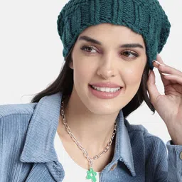 Magic Needles Unisex Teal Blue Solid Beanie-48