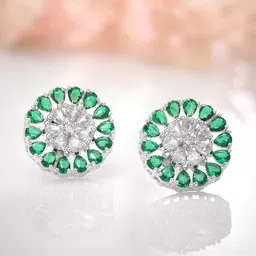 Rubans Rhodium-Plated Cubic Zirconia Circular Studs Earrings-38