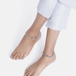 LAIDA Set of 2 German Silver Silver-Plated Oxidised Evil Eye Anklet-image-31