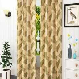 Homefab India Green & Cream Set of 2 Window Curtains 5 Feet-11
