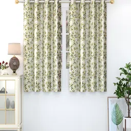 Homefab India Fern Green & Cream-Coloured 2 Pcs Floral Printed Window Curtains-image-57