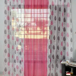 Homefab India White & Pink 3 Pieces Floral Printed Sheer Window Curtains-image-16