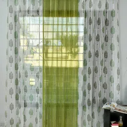 Homefab India Green & White 3 Pieces Floral Printed Sheer Window Curtains-image-55