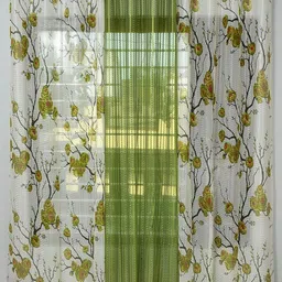 Homefab India 2fliplotus+Flip White & Green 3 Pieces Floral Sheer Window Curtains-image-16