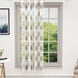 Bedspun White & Brown Floral Sheer Window Curtain-46