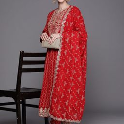 Anouk Bandhani Printed Regular Sequinned Kurta With Trousers & Dupatta image 3