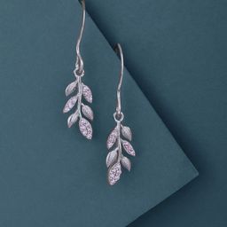 Carlton London Rhodium-Plated Cubic Zirconia Leaf Shaped Drop Earrings-image-4