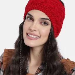 Magic Needles Unisex Red Cable Knit Criss Cross Headband-image-17