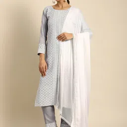 all about you Women Embroidered Chikankari Kurta With Trousers & With Dupatta-image-69