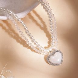 Rubans Voguish Rhodium-Plated Crystal Studded Layered Necklace-image-55