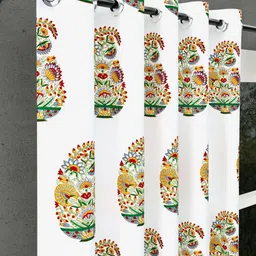 BED-SHEET.COM Yellow & White Cotton Floral Printed Window Curtain image 2
