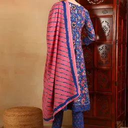 KALINI Ethnic Motifs Printed A-Line Kurta With Trousers &  Dupatta image 4