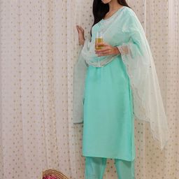 Anouk Embroidered Regular Aari Work Kurta With Trousers & Dupatta image 5
