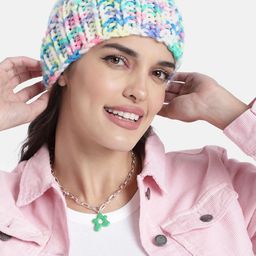 Magic Needles Unisex White & Green Handknitted Self Design Beanie-13