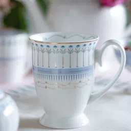 CLAY CRAFT White & Blue Printed Ceramic Glossy Mugs Set of Cups and Mugs image 2
