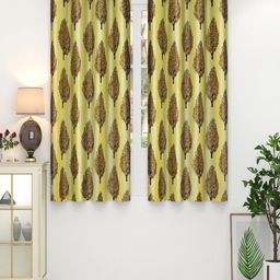 Homefab India Yellow & Brown Set of 2 Floral Window Curtain-21