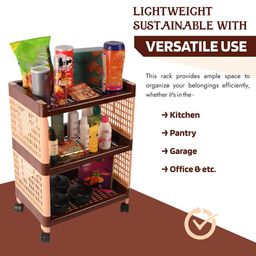 Aura Brown & Peach Colored 3-Layer Multipurpose Storage Rack with Wheels image 2