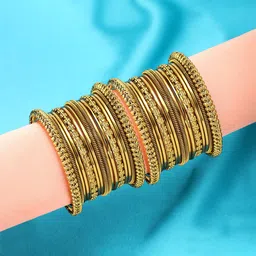 Peora Women Set of 32 Gold-Plated Oxidised Metal Bangles-16