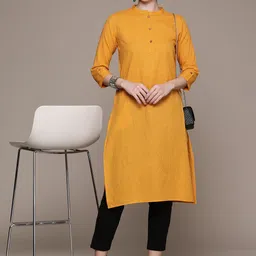 Readiprint Fashions Embroidered Mandarin Collar Thread Work Pure Cotton Kurta-38