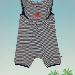 mothercare Infant Girls Navy Blue & White Striped & Printed Ruffles Pure Cotton Rompers-55