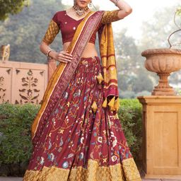 JULEE Floral Printed Ready To Wear Lehenga & Unstitched Blouse With Dupatta image 4
