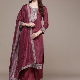Anouk Ethnic Motifs Embroidered Regular Sequinned Kurta with Palazzos & Dupatta image 2