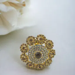 AccessHer Traditional Gold Plated Stone Studded Embellished Floral Brooch-15