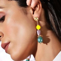 Rubans Voguish Gold-Toned & Yellow Classic Drop Earrings-image-54