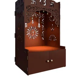 Homscape Brown Ek Omkar Serenity With Inbuilt Focus Light & Spacious Pooja Mandir image 5