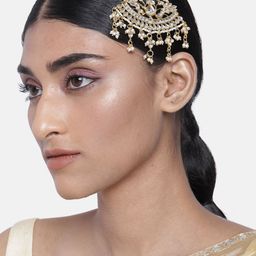 I Jewels Women White Gold-Plated Kundan & Pearl Mathapatti-picture-5