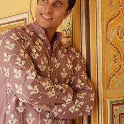 AKS Floral Printed Band Collar Cuffed Sleeves Regular Kurta-picture-27