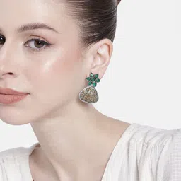 AITIHYA Gold-Plated Artificial Stones Contemporary Drop Earrings-image-12