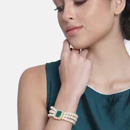 I Jewels Women White & Green Pearls Gold-Plated Wraparound Bracelet-image-75