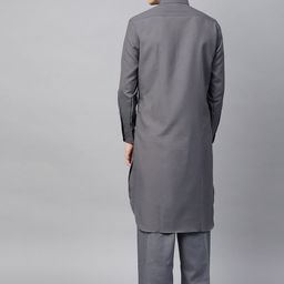 SOJANYA Men Grey Solid Kurta with Pyjamas image 5