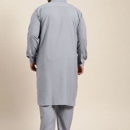 SOJANYA PLUS Men Grey Solid Pathani Kurta with Pyjamas image 4