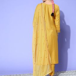 Sangria Floral Embroidered Regular Sequinned Kurta with Trousers & With Dupatta image 4