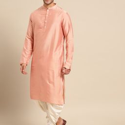 KISAH Men Peach & Cream-Coloured Kurta with Dhoti Pants & Nehru Jacket image 5