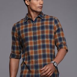 WROGN Men Brown & Navy Relaxed & Smart Fit Checked Casual Shirt-image-20