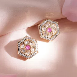 Rubans Zirconia Studded Stainless Steel Geometric Studs Earrings-image-14
