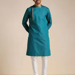 Manyavar Band Collar Thread Work Straight Kurta-image-6
