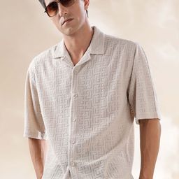 HERE&NOW Men Cuban Collar Textured Relaxed Fit Casual Shirt-image-69