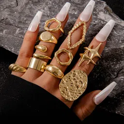 Jewels Galaxy Set Of 10 Gold-Plated Adjustable Finger Ring-25