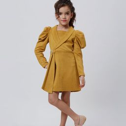 Peppermint Girls Puff Sleeves Tie-Up Detailed A-Line Dress-image-73