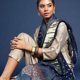 Taavi Ajrakh Hand Block Printed Dupatta with Zari-12