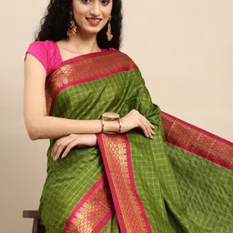 Anouk Green & Magenta Woven Design Pure Silk Banarasi Saree-image-44