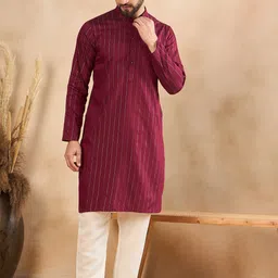 HERE&NOW Men Striped Flared Sleeves Thread Work Kurta-picture-27