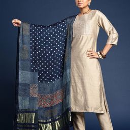 Taavi Ajrakh Hand Block Printed Dupatta with Zari image 5
