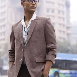 SHVAAS by VASTRAMAY Checked Slim-Fit Single-Breasted Casual Blazer-image-7